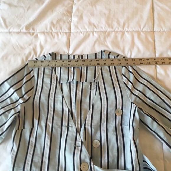 ZARA TRF  crossover 3/4 sleeves shirt pinstripe M - Picture 2 of 8